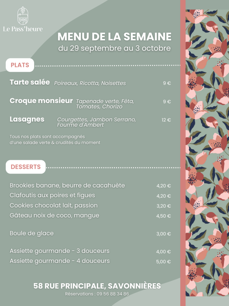 Menu semaine du 22 au 26 septembre