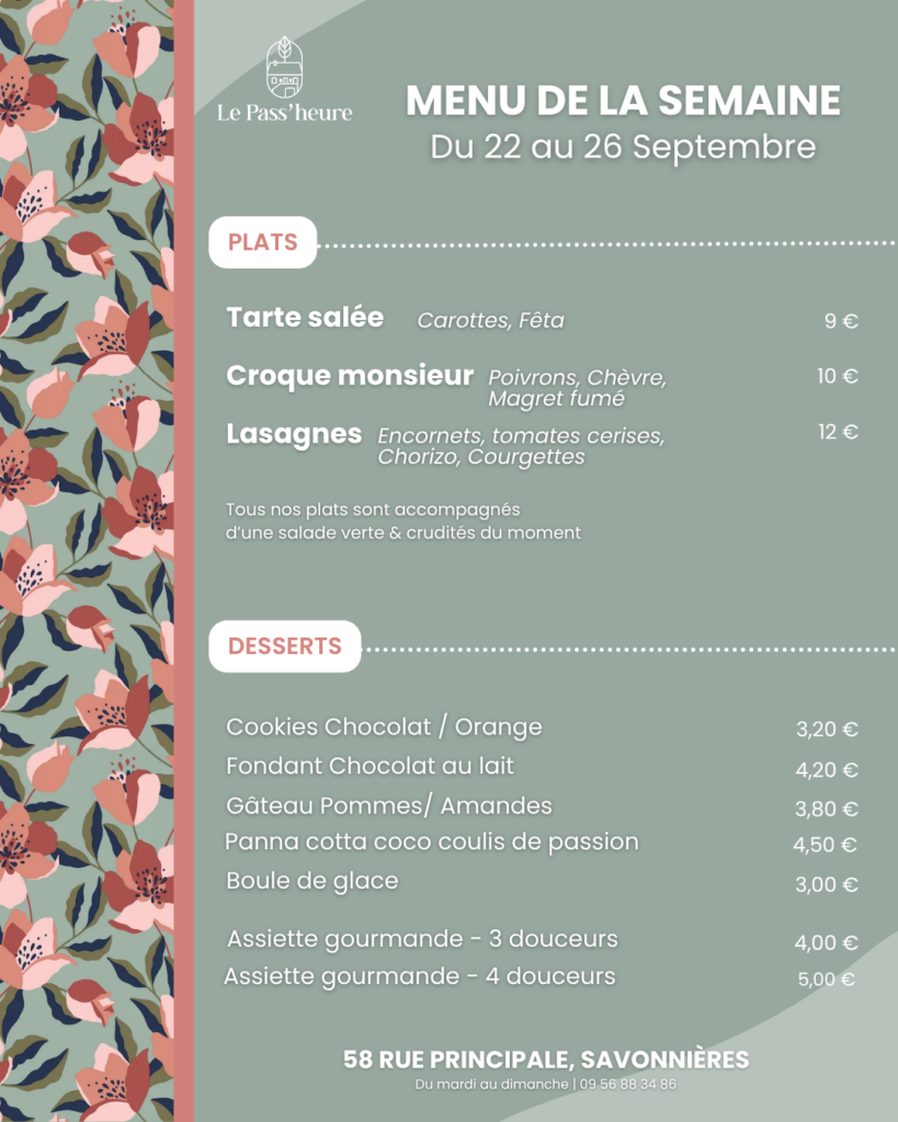 Menu semaine du 22 au 26 septembre